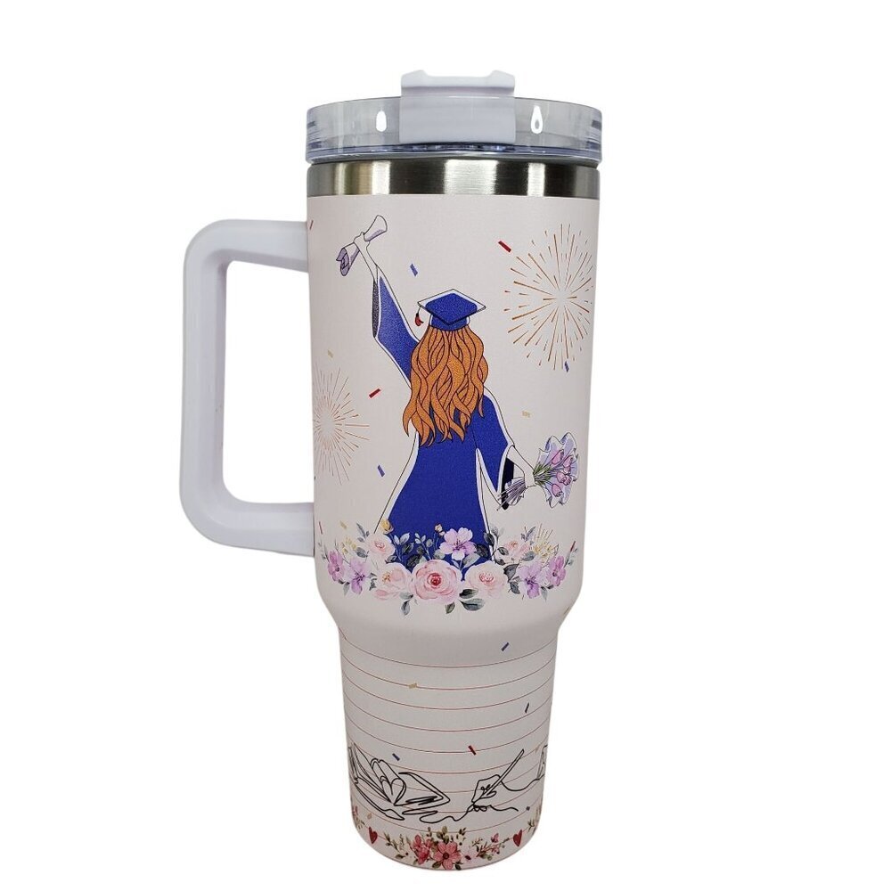 Graduation Gift Insulated Travel Tumbler With Handle 40oz Large Capacity